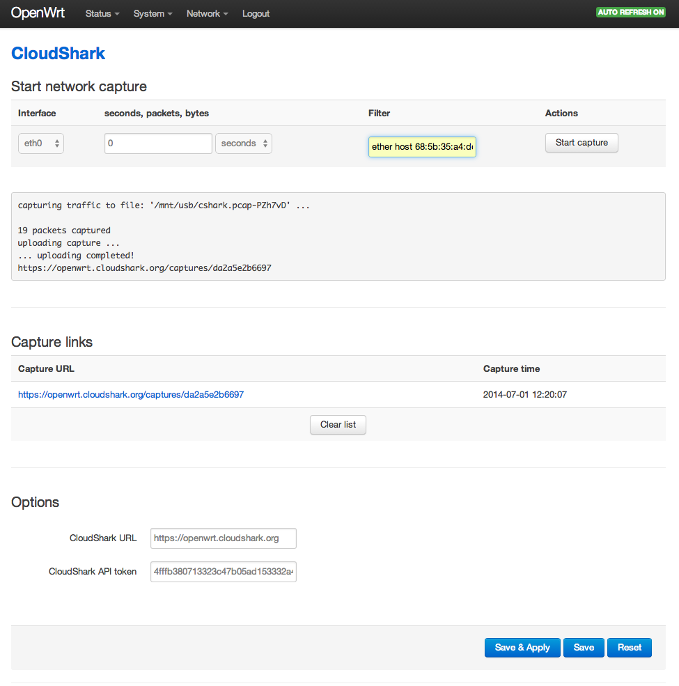 openwrt cloudshark capture page