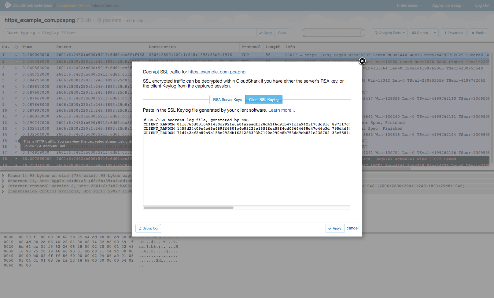 ssl decryption client keylog