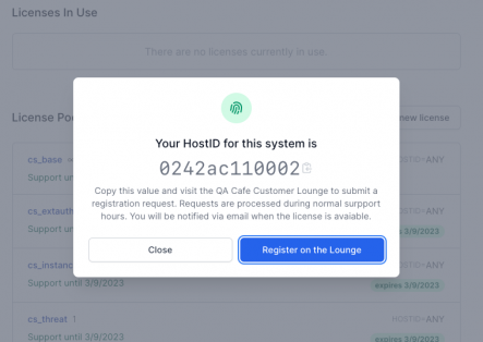 QALA hostid registration window QALA hostid registration window