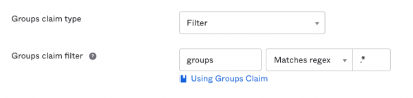okta group claims groups claim filter matches regex .*